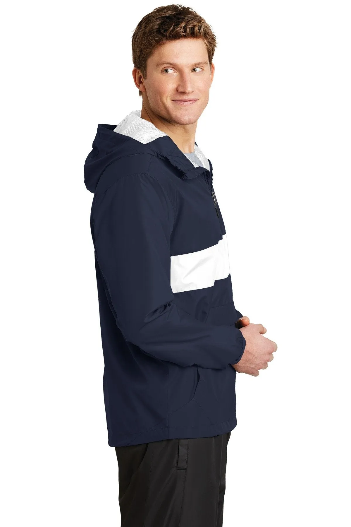 Sport-Tek Zipped Pocket Anorak JST65 True Navy/ White