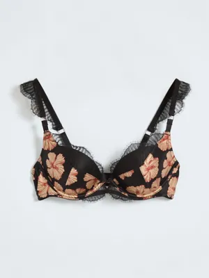 Studio Edit Black Floral Print Lace Padded Bra | Lingerie | George at ASDA