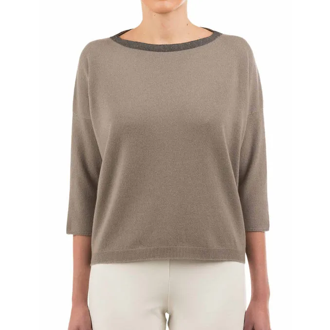 Taupe Grey Woman Pullover Boat Neck