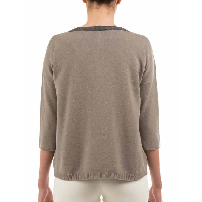 Taupe Grey Woman Pullover Boat Neck