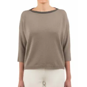 Taupe Grey Woman Pullover Boat Neck