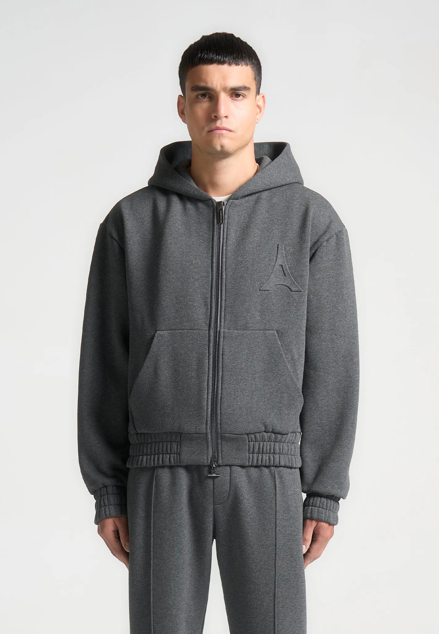 ternel Eiffel Embossed Zip Hoodie - Dark Grey