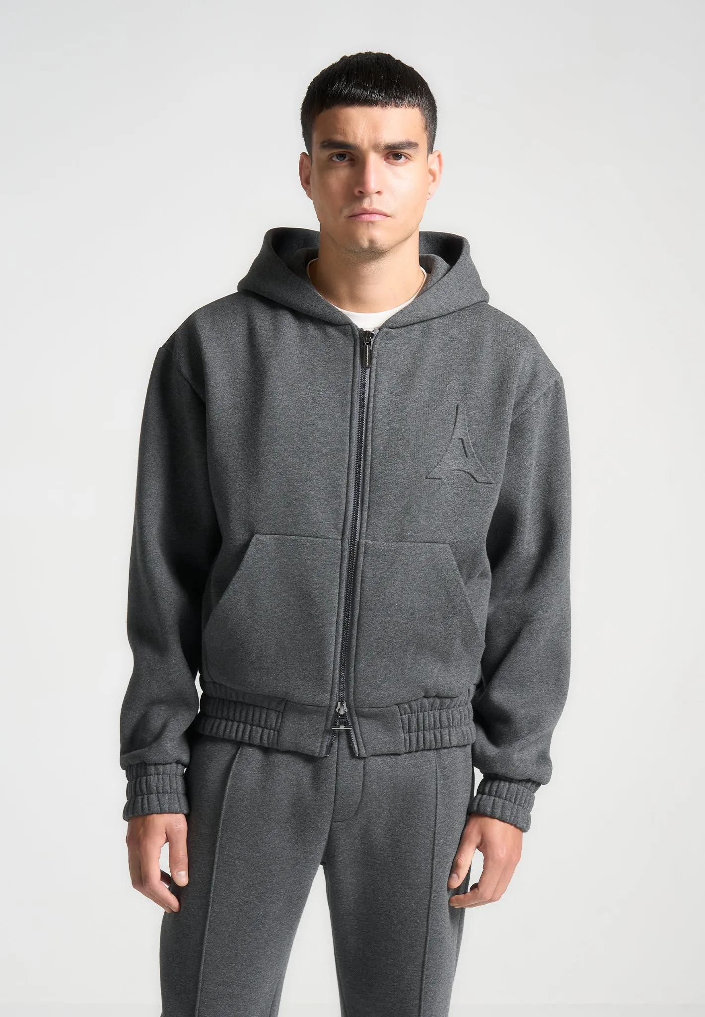 ternel Eiffel Embossed Zip Hoodie - Dark Grey