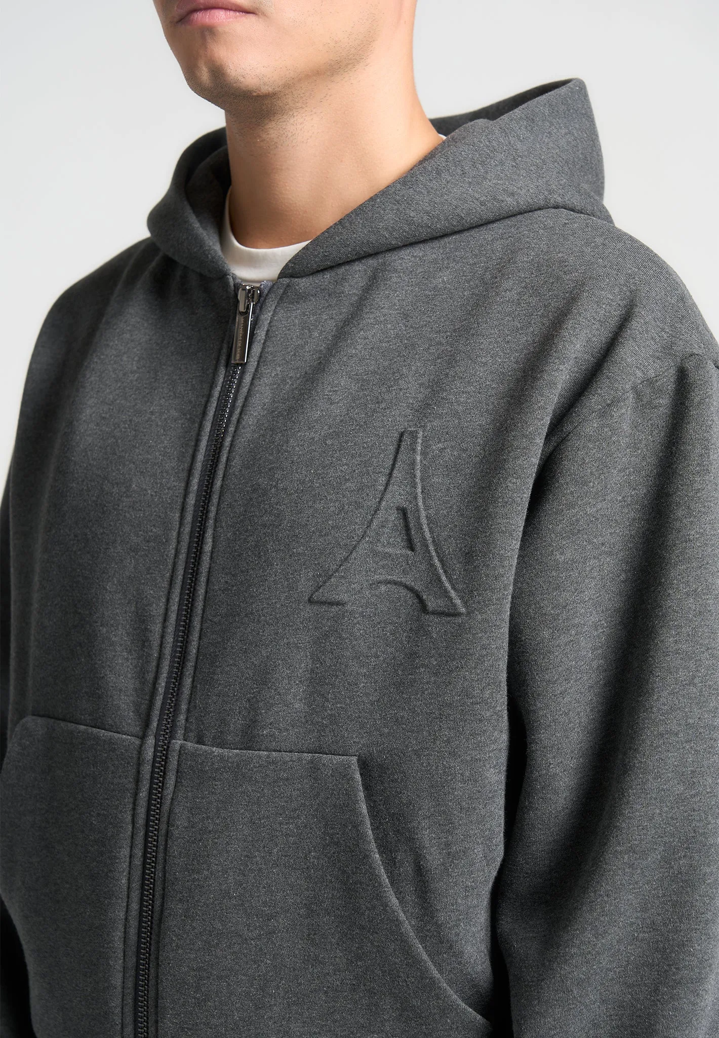 ternel Eiffel Embossed Zip Hoodie - Dark Grey