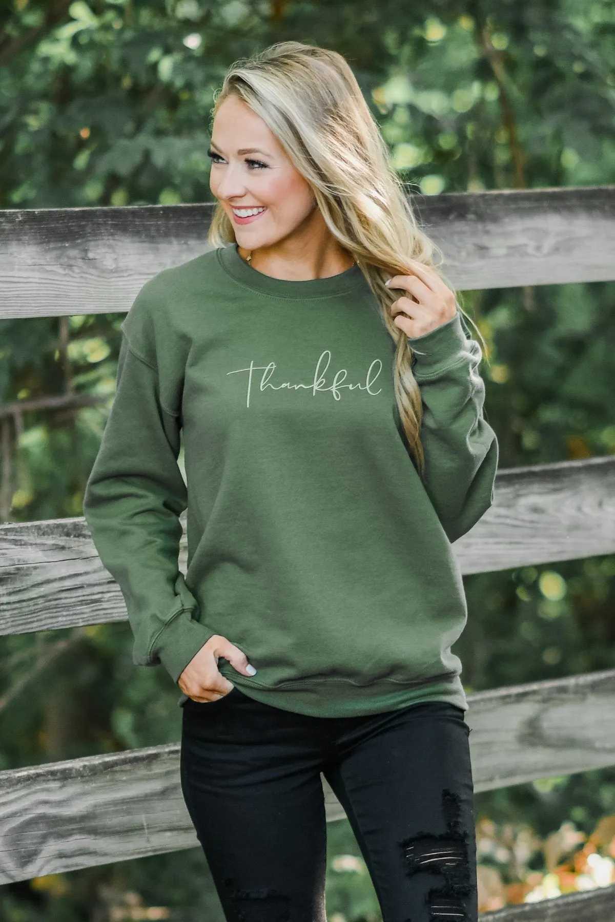 Thankful Army Green Pullover