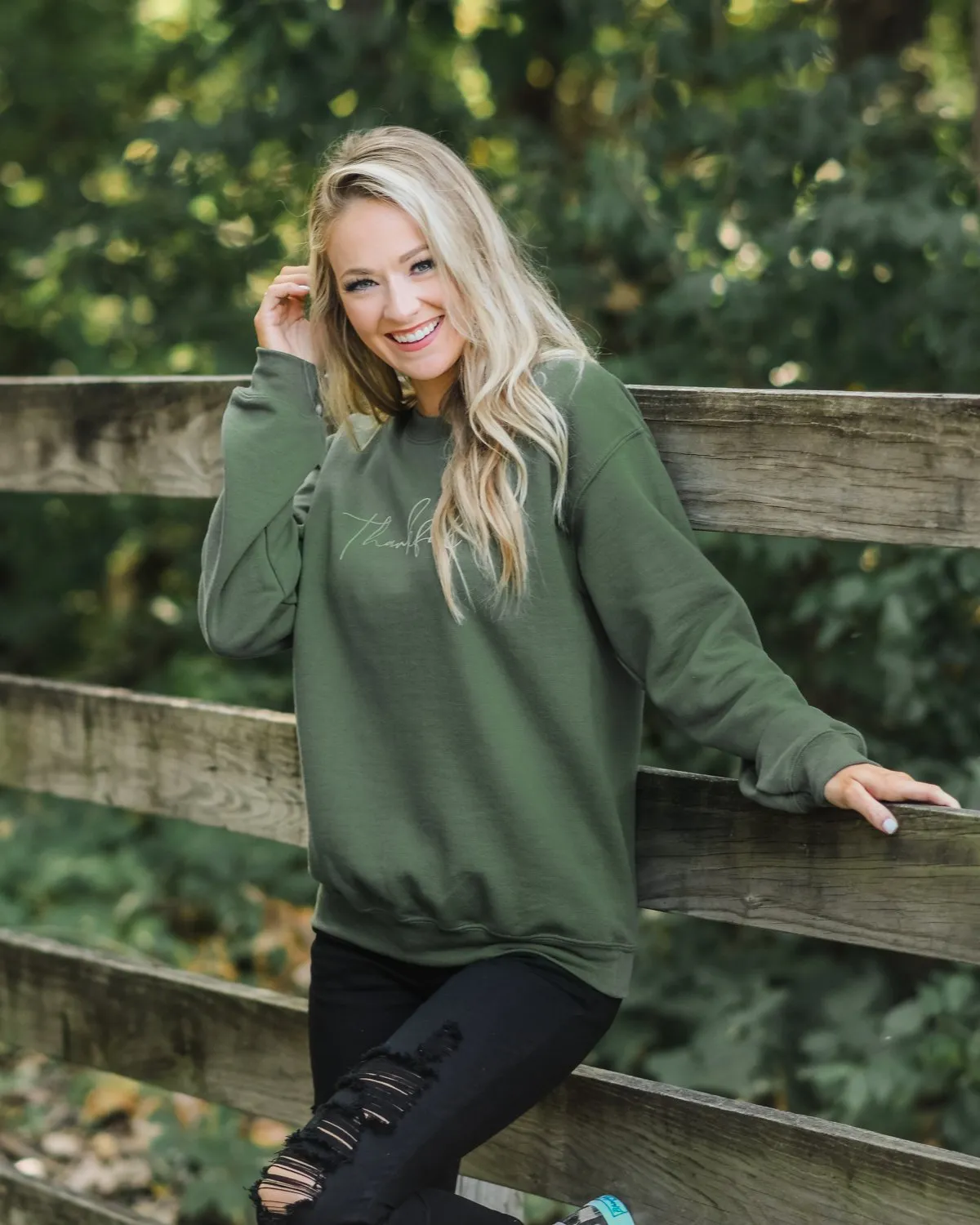 Thankful Army Green Pullover