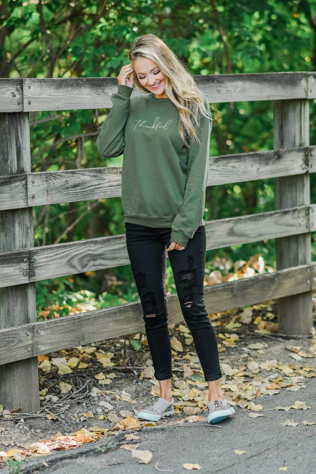 Thankful Army Green Pullover