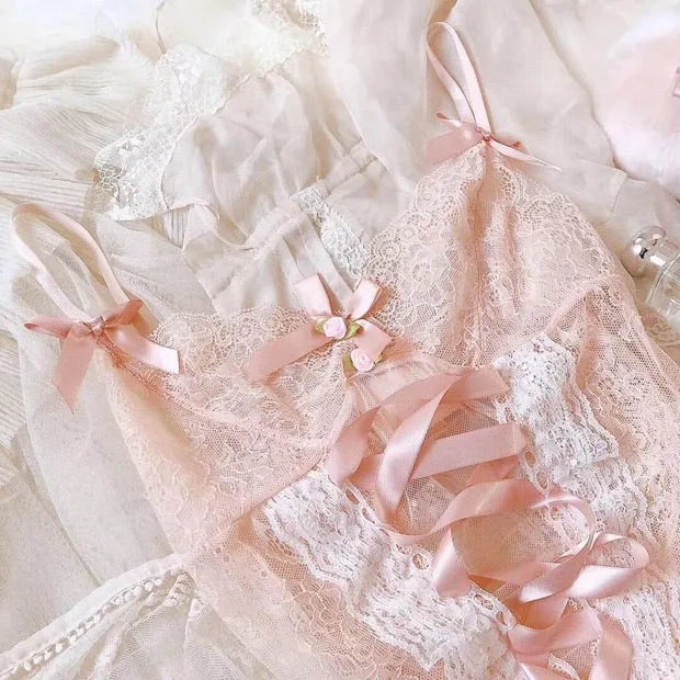 The dream of white peach lace lingerie babydoll