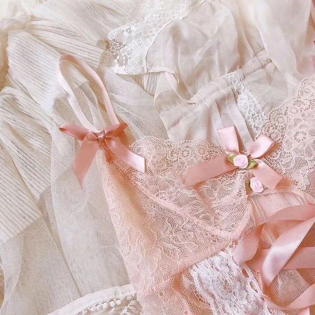 The dream of white peach lace lingerie babydoll