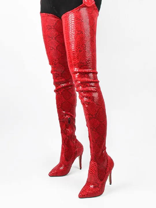 Thigh High Boots with Pointed Toe and Stiletto Heel