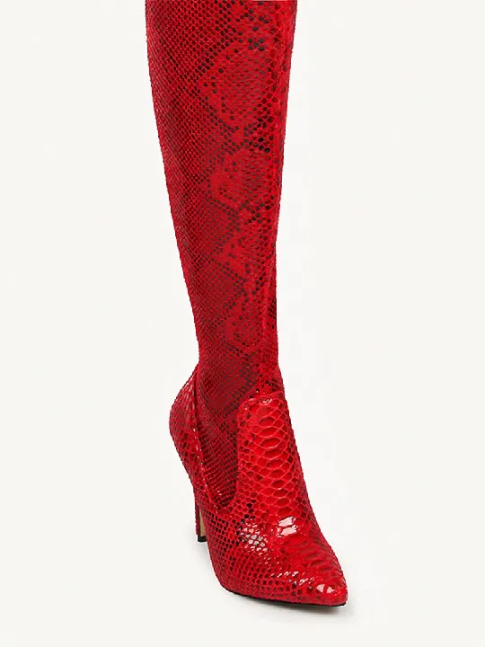 Thigh High Boots with Pointed Toe and Stiletto Heel