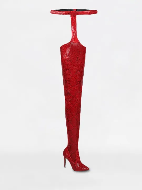 Thigh High Boots with Pointed Toe and Stiletto Heel