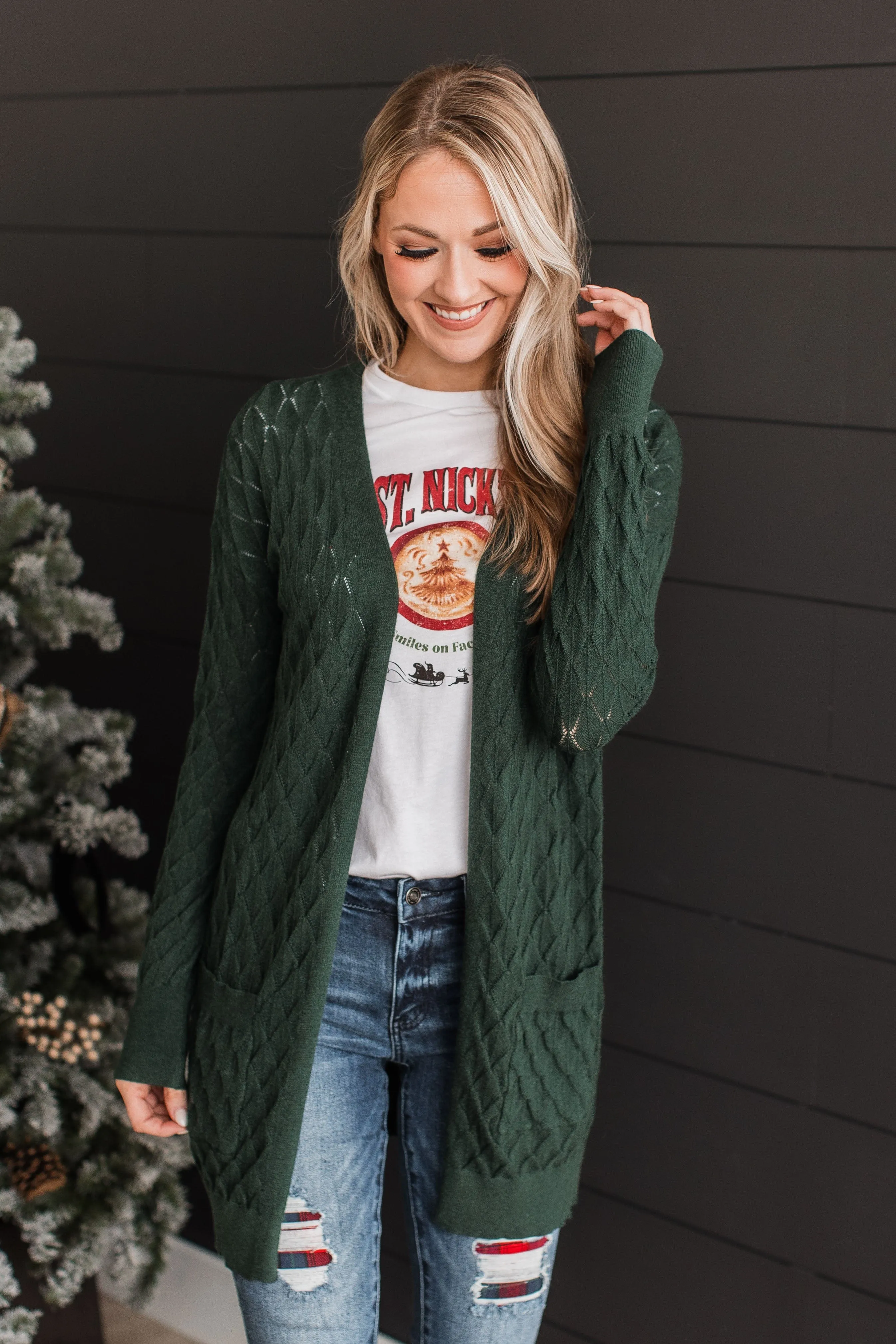 Time Stands Still Cardigan- Hunter Green