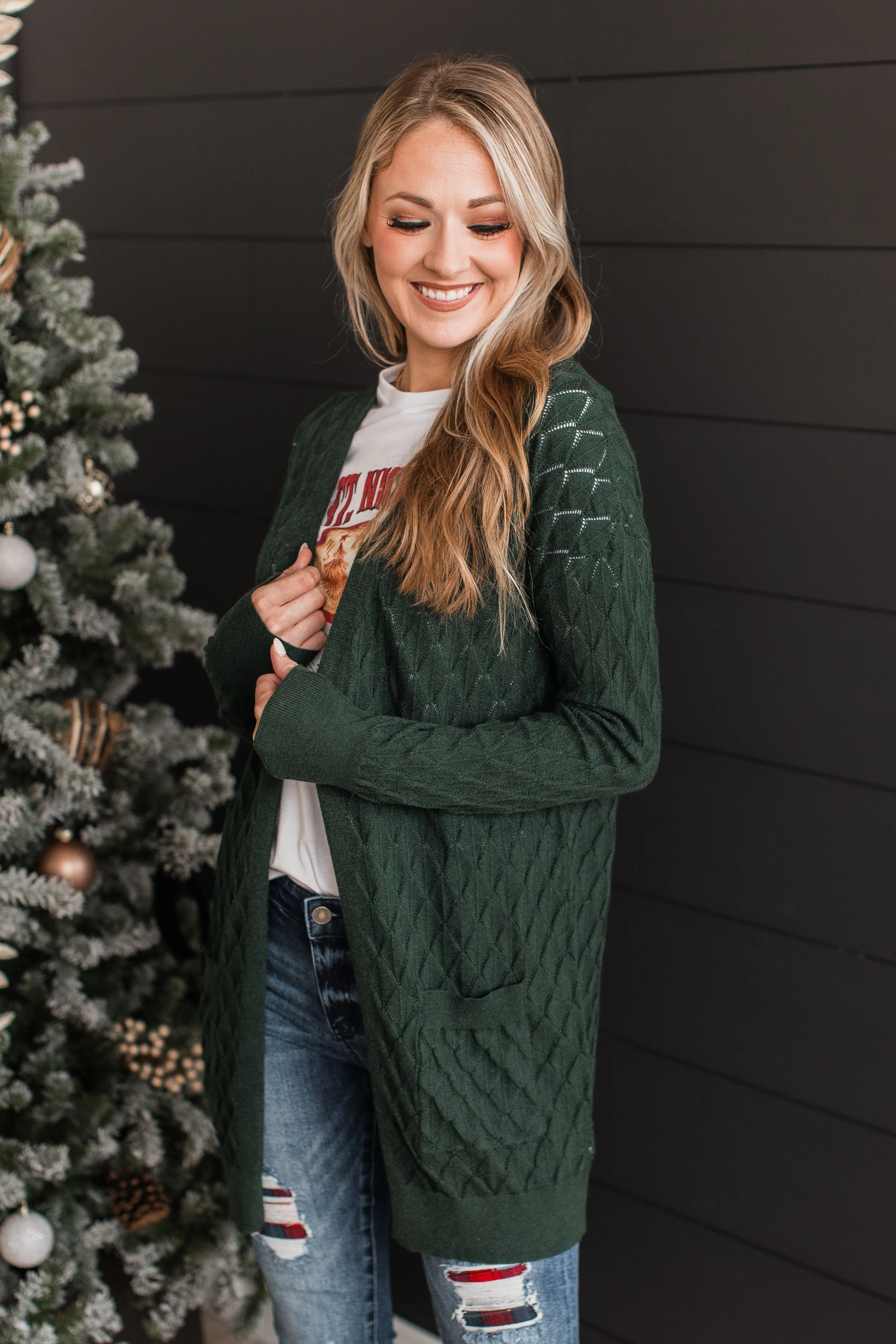 Time Stands Still Cardigan- Hunter Green