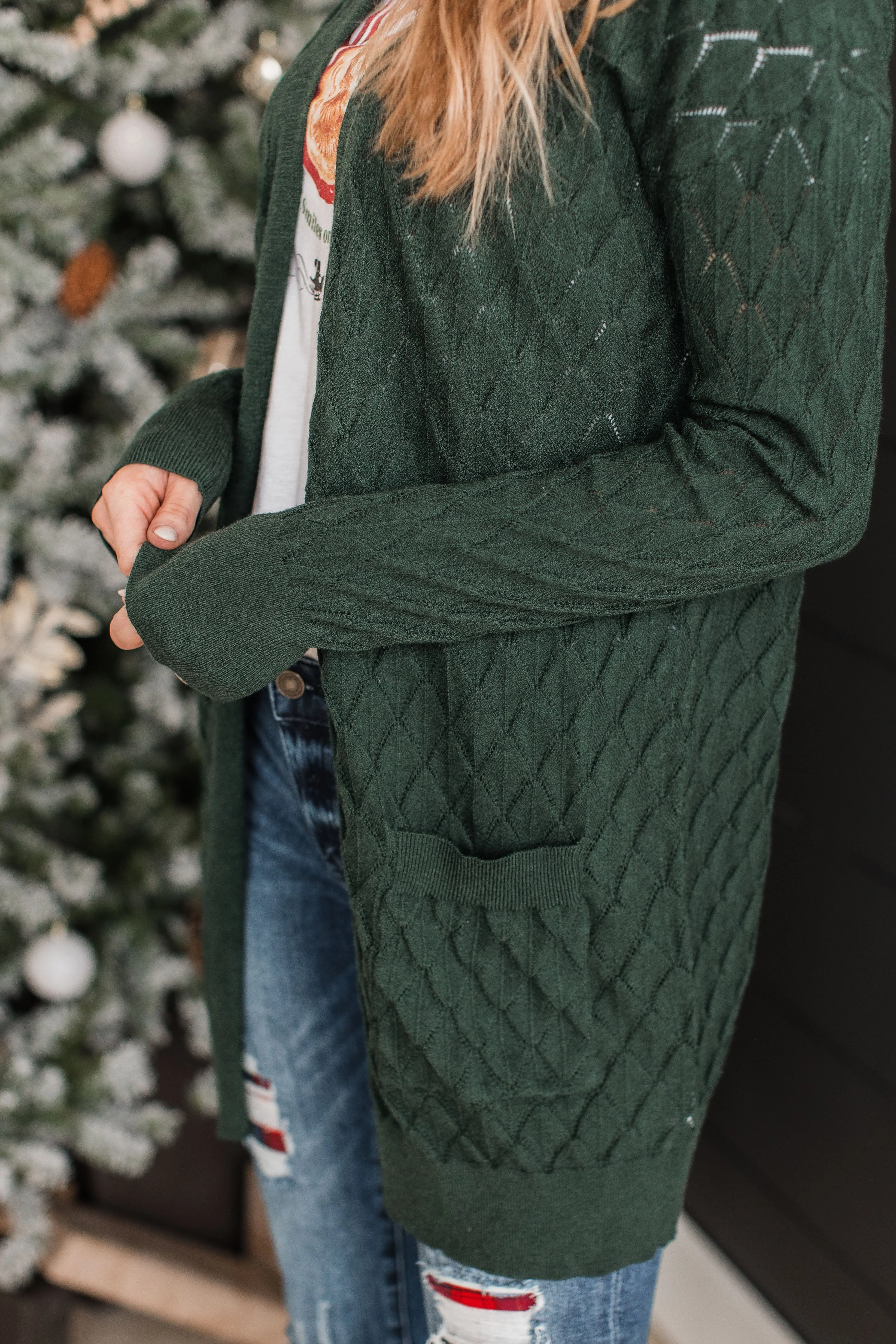 Time Stands Still Cardigan- Hunter Green