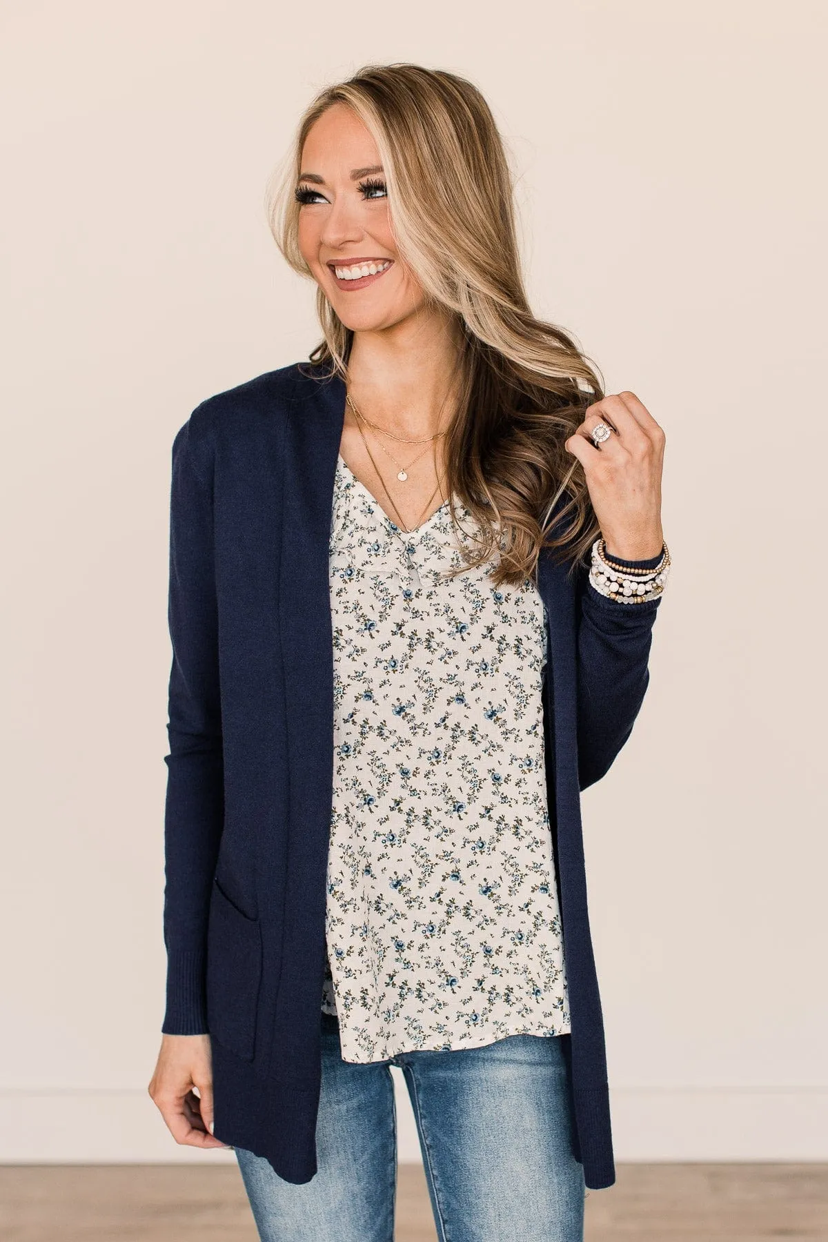 Time To Be Alive Drape Cardigan - Navy | Trendy Women's Clothing | Shop Now