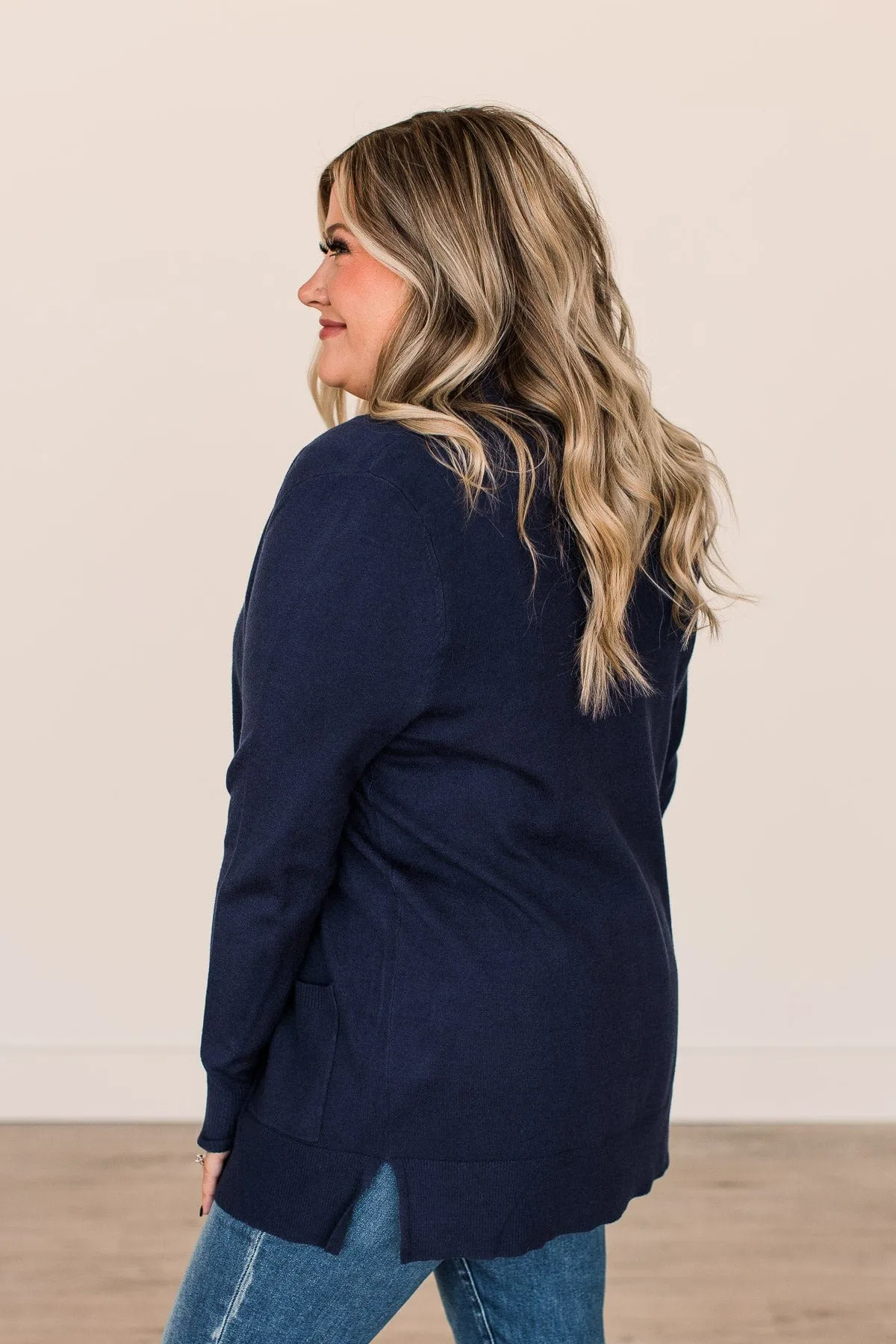 Time To Be Alive Drape Cardigan - Navy | Trendy Women's Clothing | Shop Now