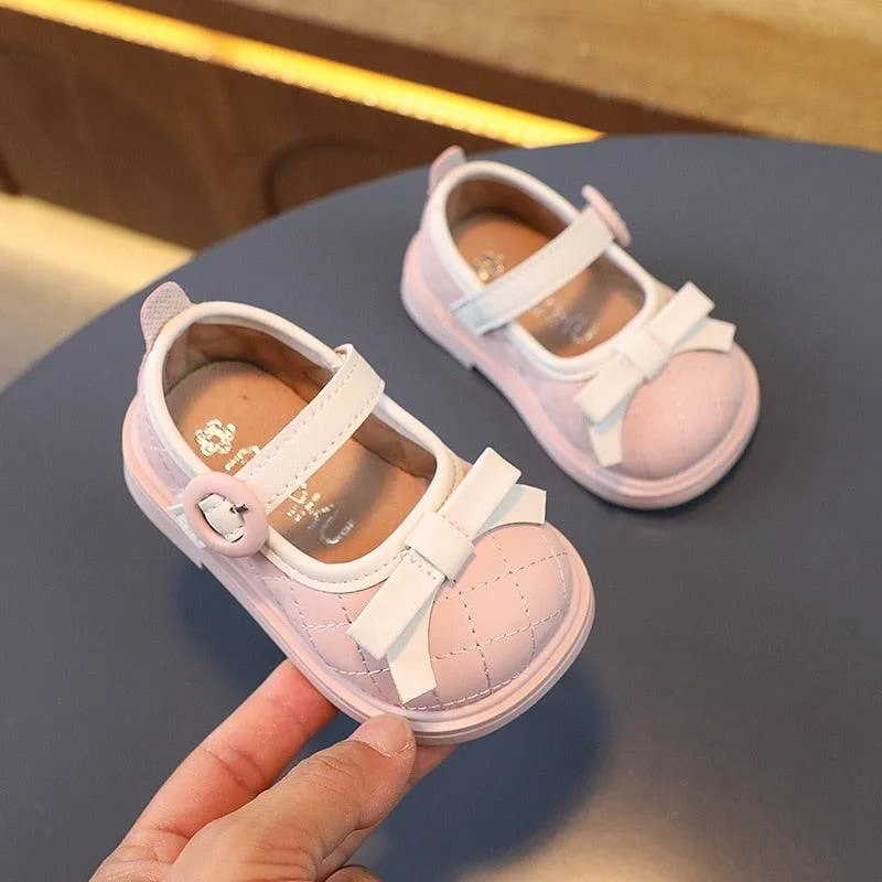 Toddler Girl Leather Casual Shoes - Pretty Plaid Pattern