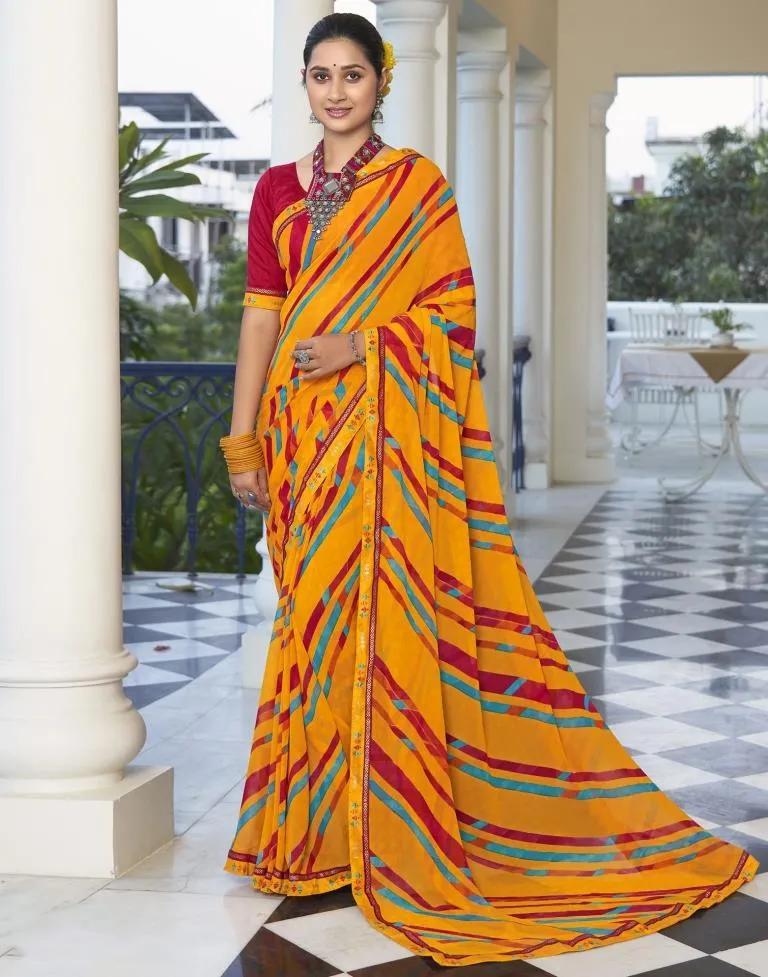 Turmeric Georgette Printed Saree