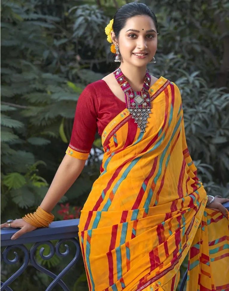 Turmeric Georgette Printed Saree