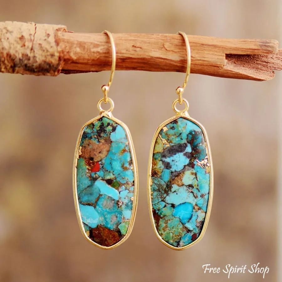 Turquoise Jasper Oval Drop Earrings - Handcrafted