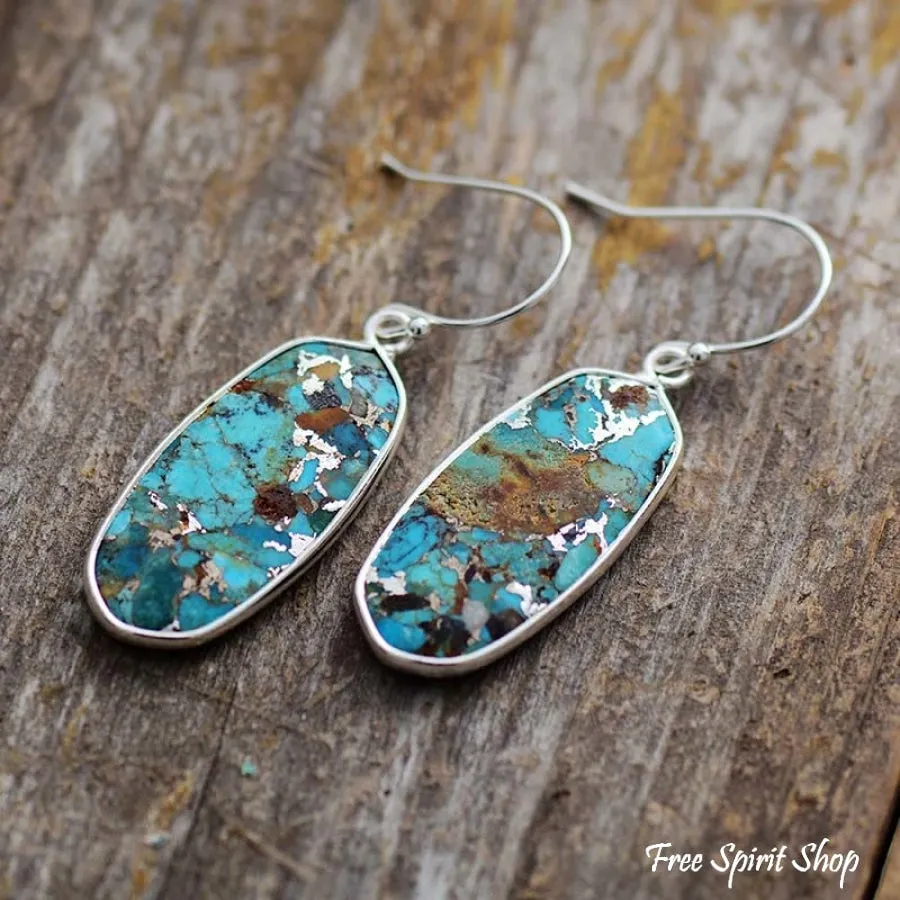 Turquoise Jasper Oval Drop Earrings - Handcrafted