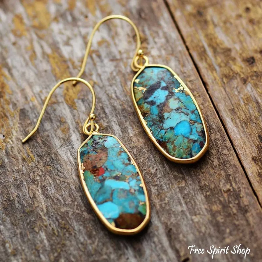 Turquoise Jasper Oval Drop Earrings - Handcrafted