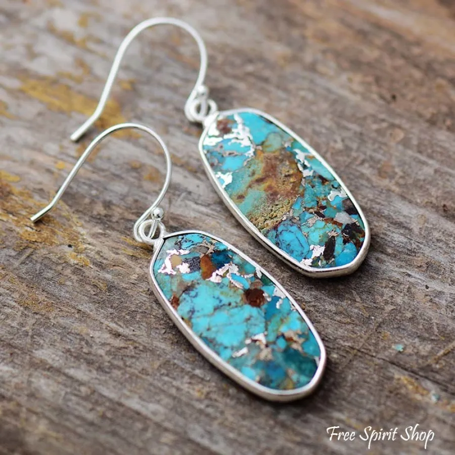 Turquoise Jasper Oval Drop Earrings - Handcrafted