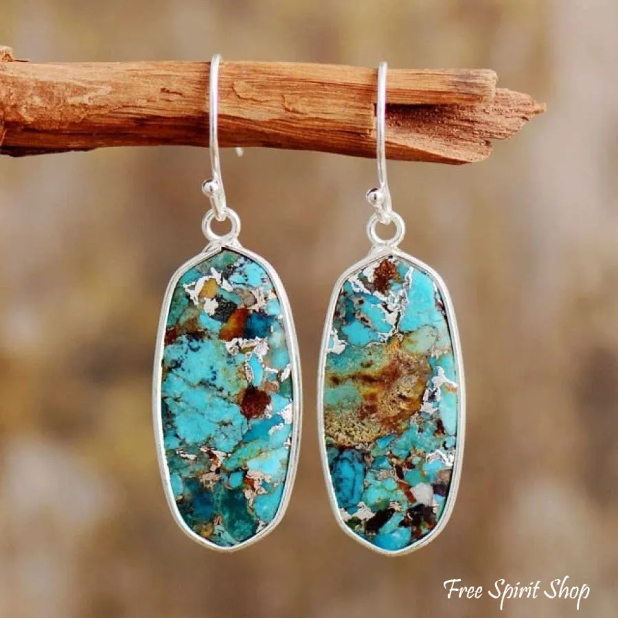 Turquoise Jasper Oval Drop Earrings - Handcrafted