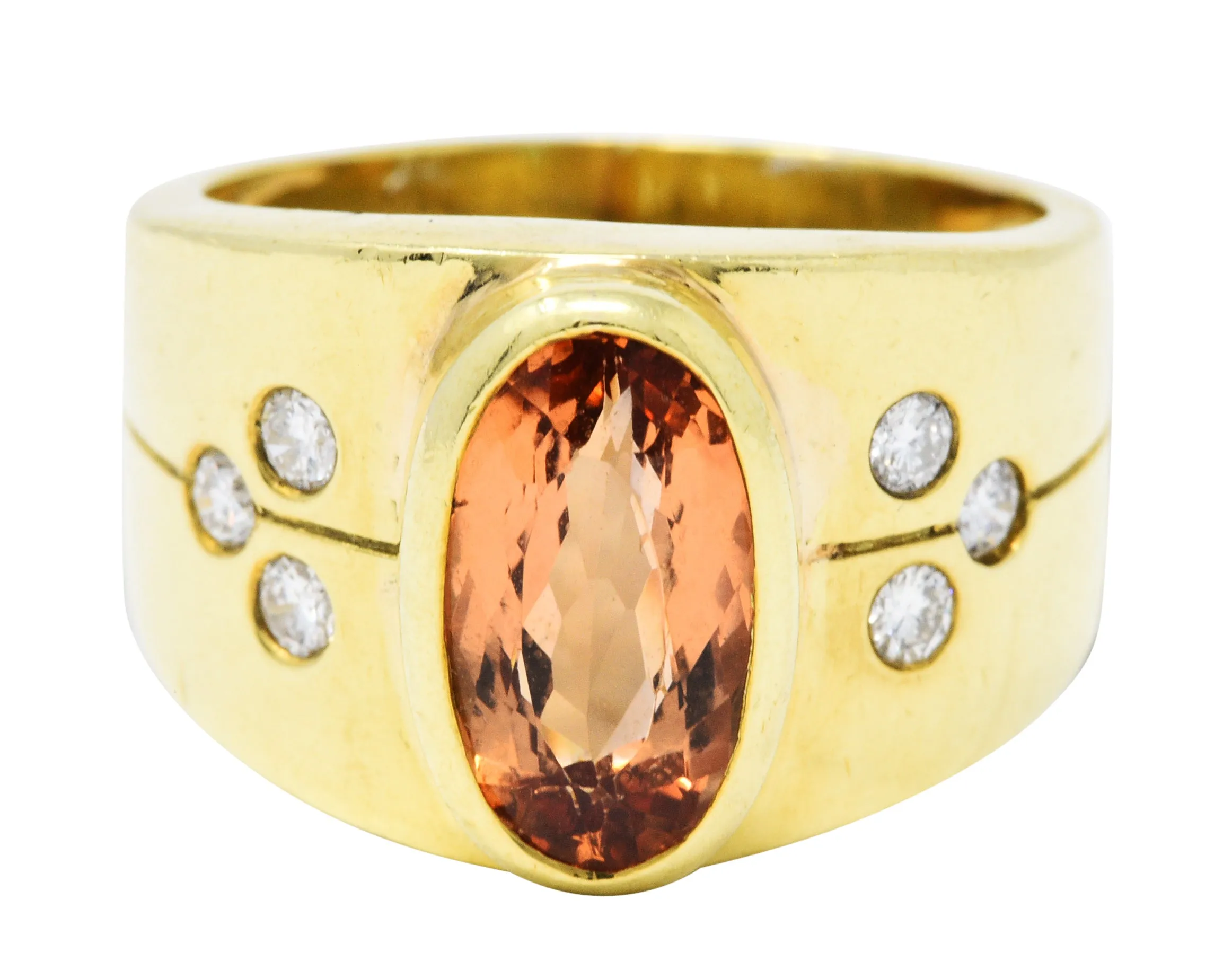 Vintage 1970's Imperial Topaz Diamond Ring - 18K Gold Band