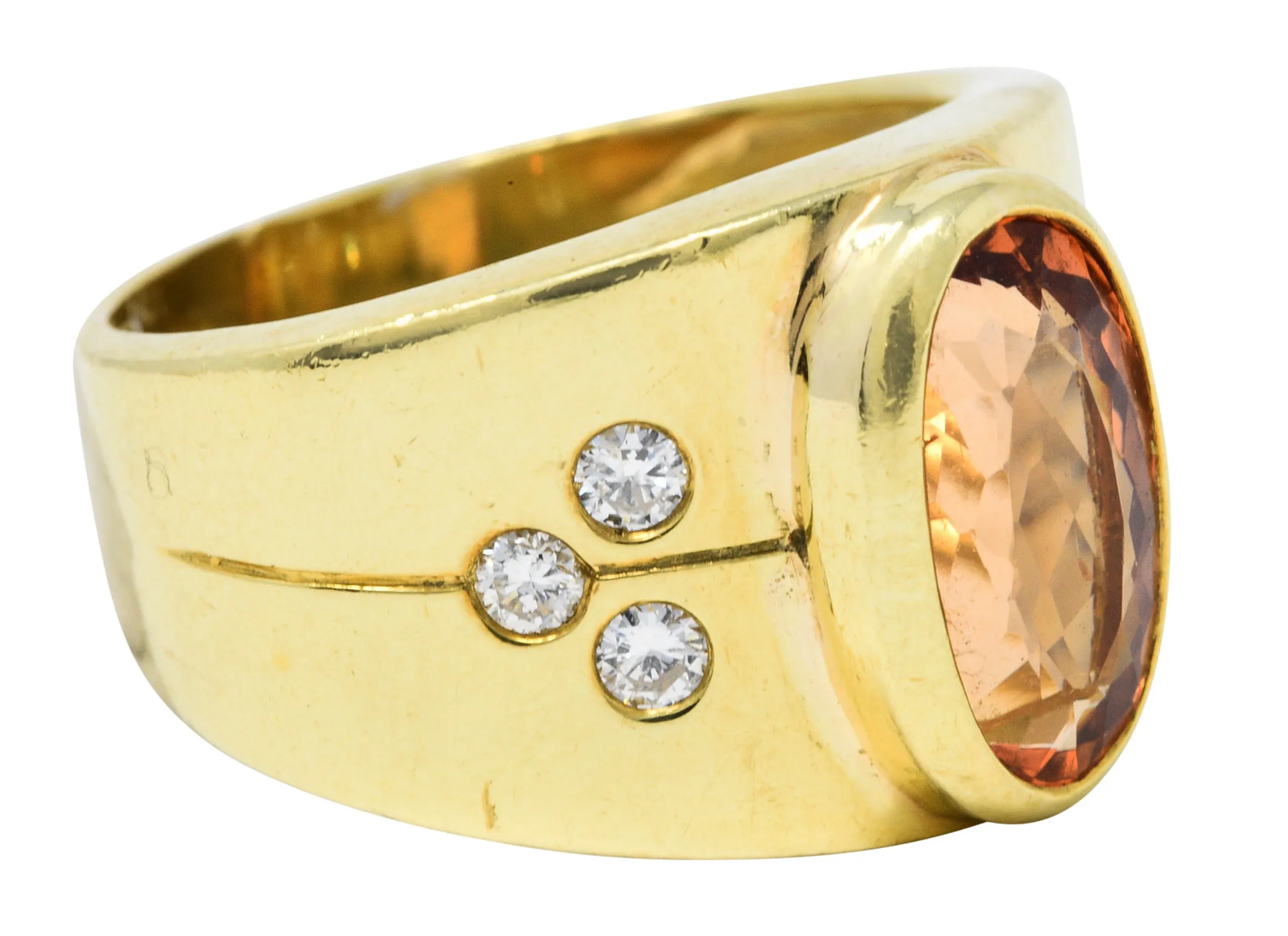 Vintage 1970's Imperial Topaz Diamond Ring - 18K Gold Band