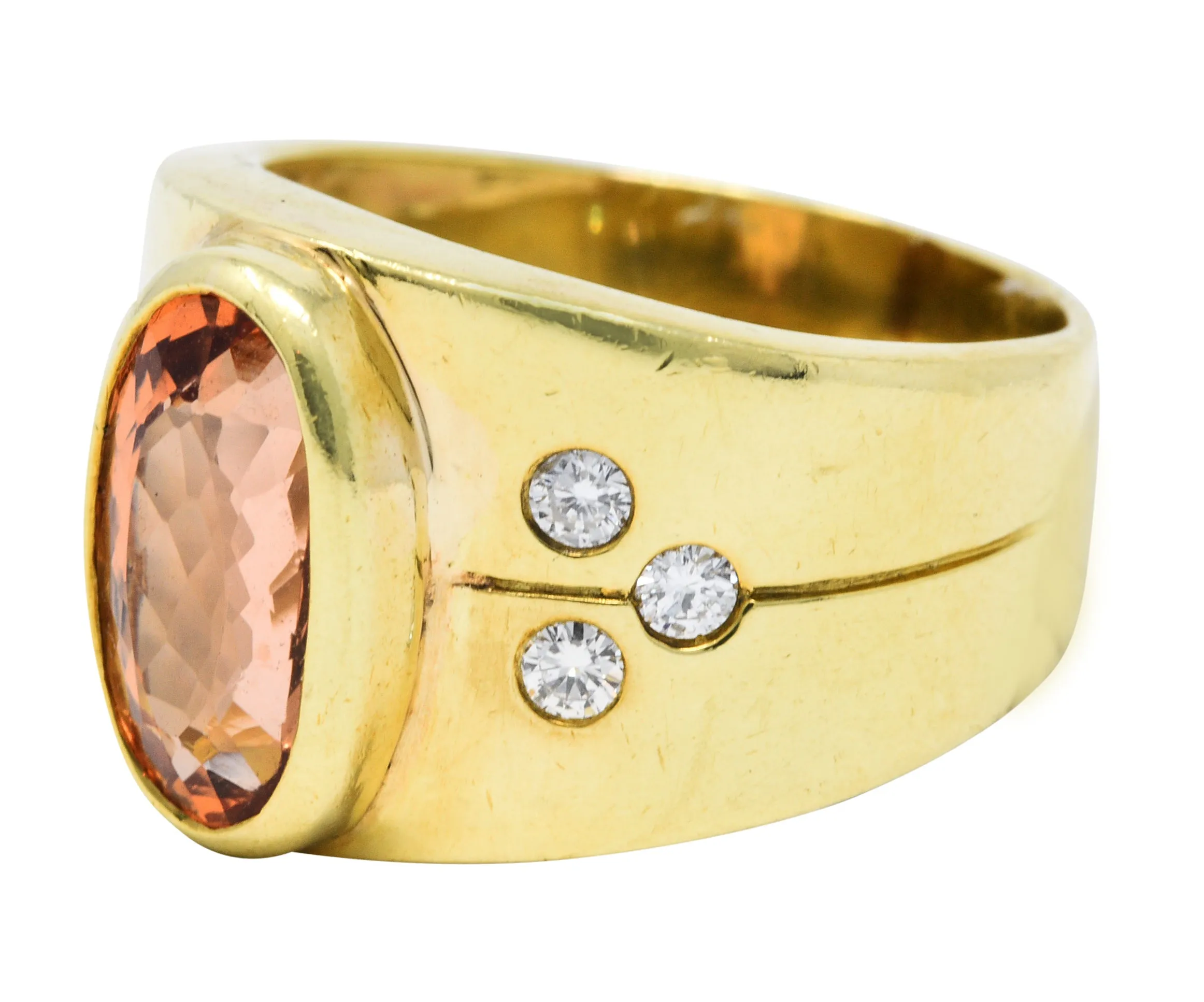 Vintage 1970's Imperial Topaz Diamond Ring - 18K Gold Band