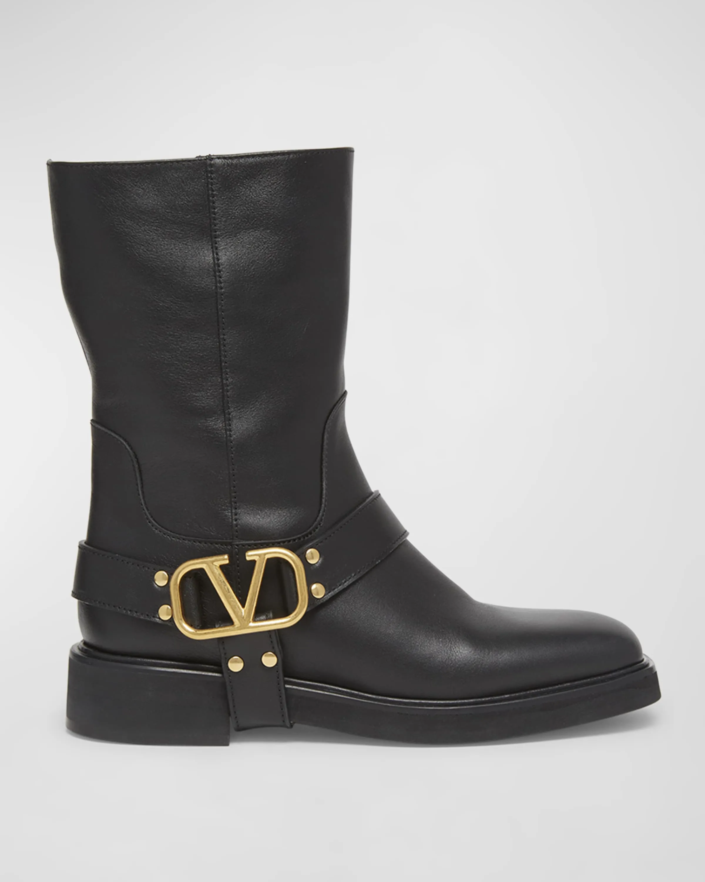 VLogo Leather Harness Biker Boots