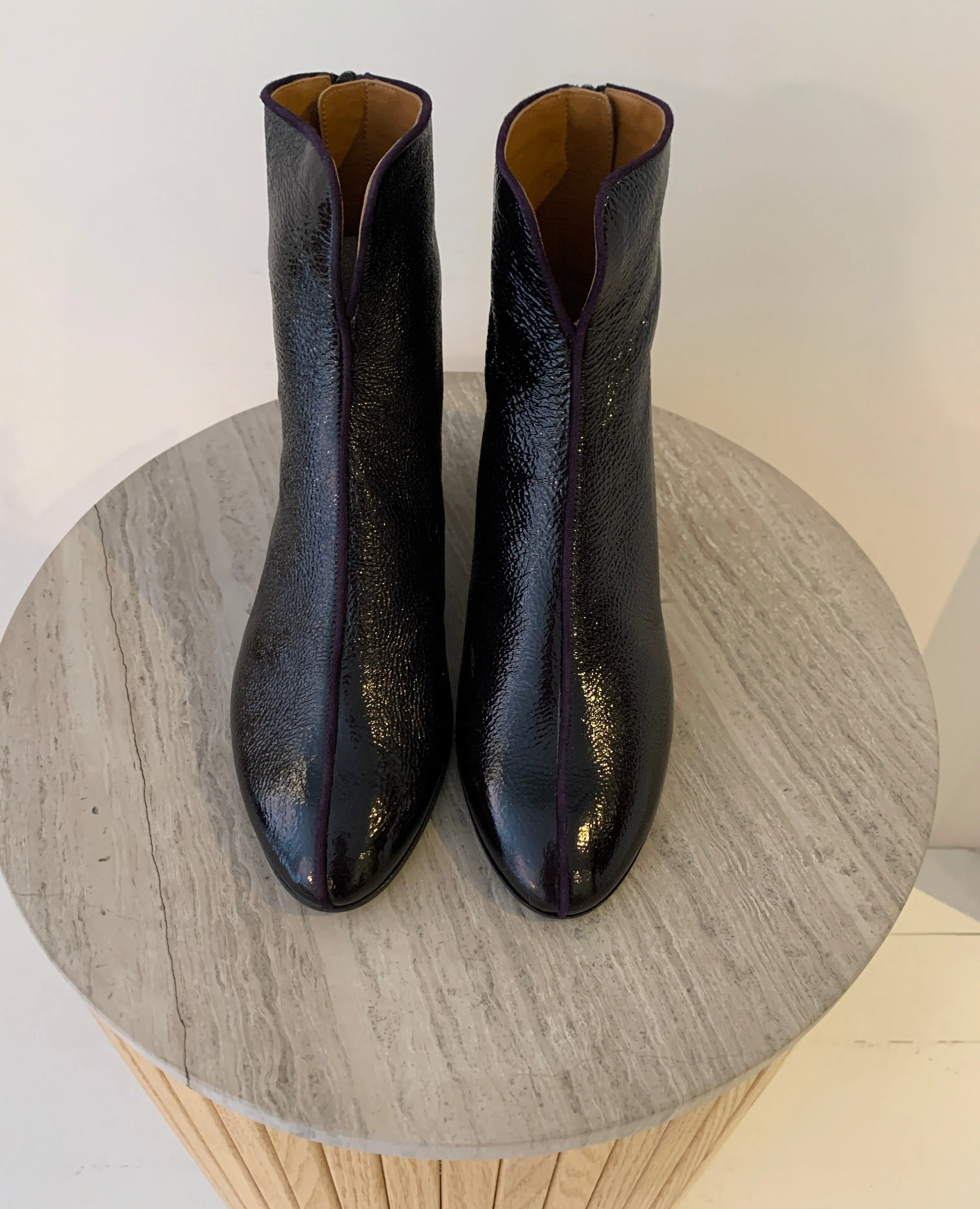 Warehouse Sale: Celia Boots - Amethyst Patent Suede