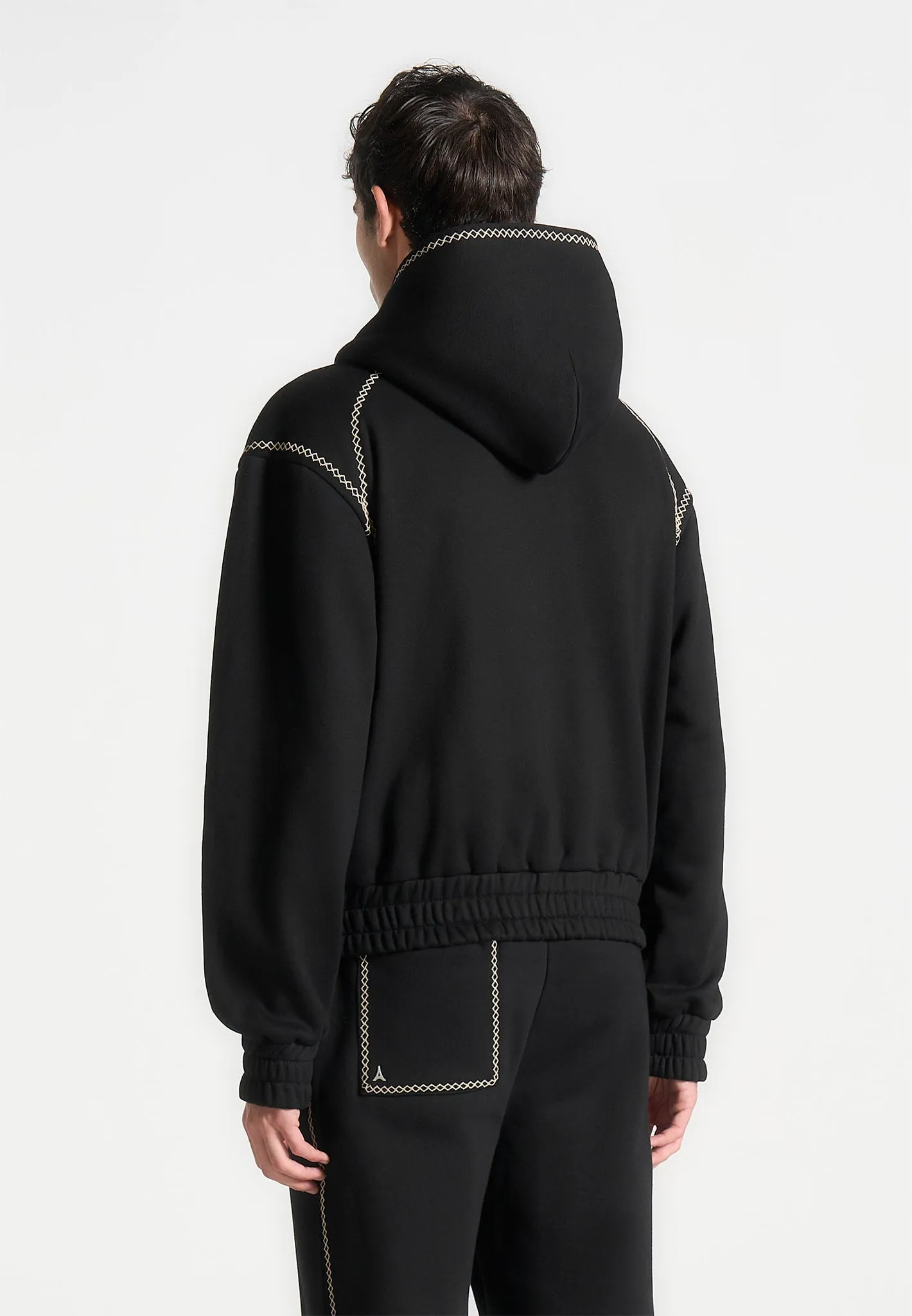 Whipstitch Raglan Effect Zip Hoodie - Black