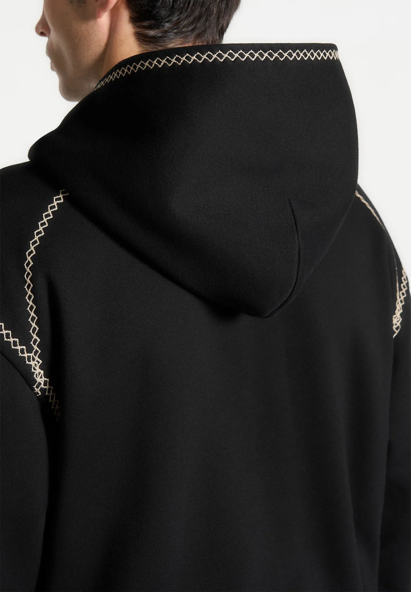 Whipstitch Raglan Effect Zip Hoodie - Black