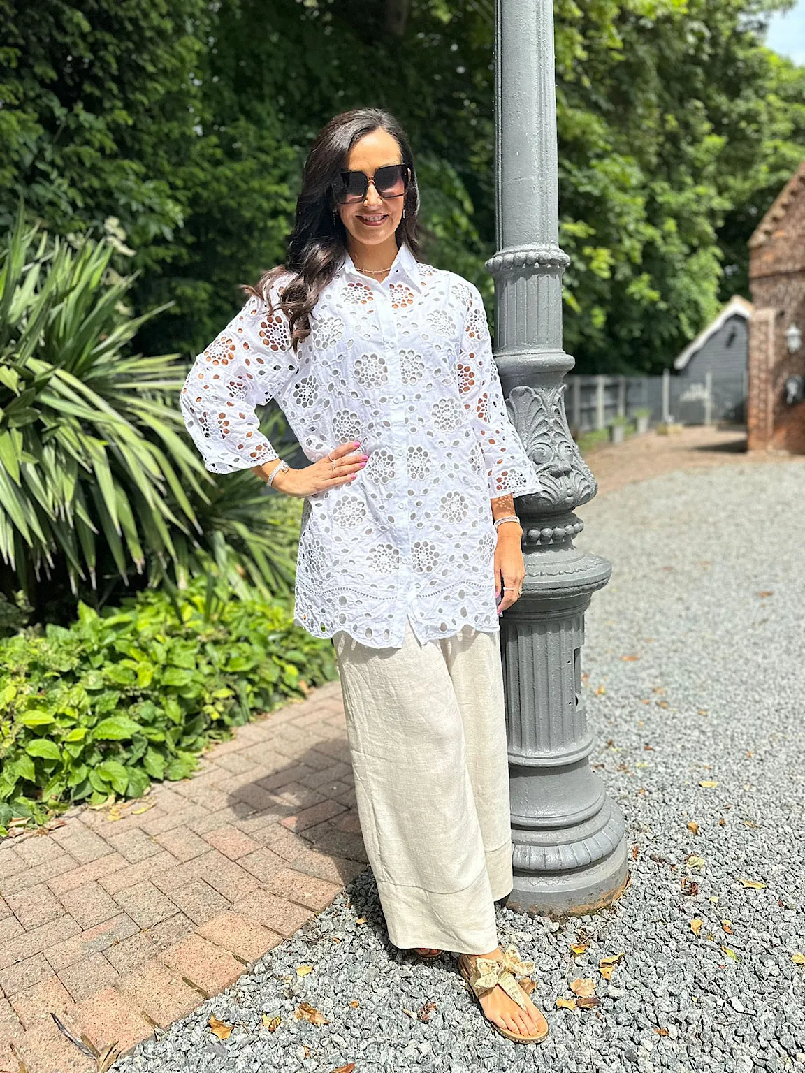 White Floral Blouse with Embroidery