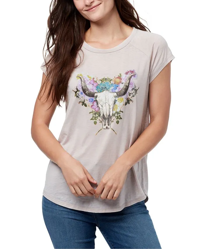 William Rast Women's Skull Blooms T-Shirt Gray Medium