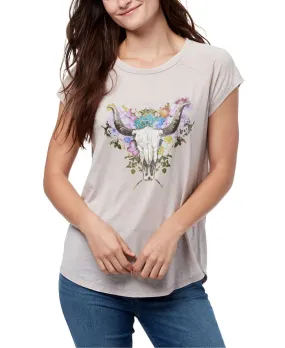 William Rast Women's Skull Blooms T-Shirt Gray Medium