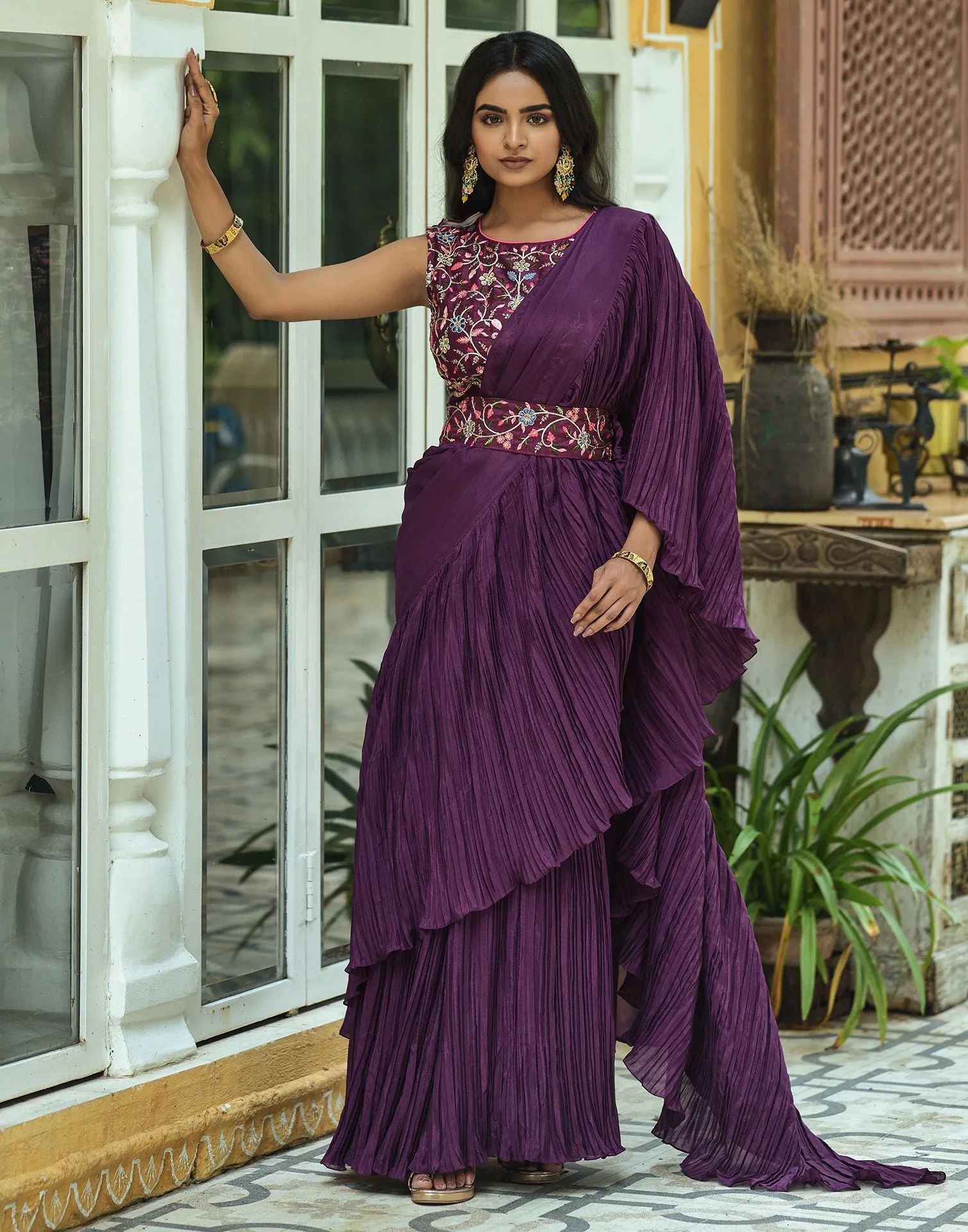 Wine Plain Saree