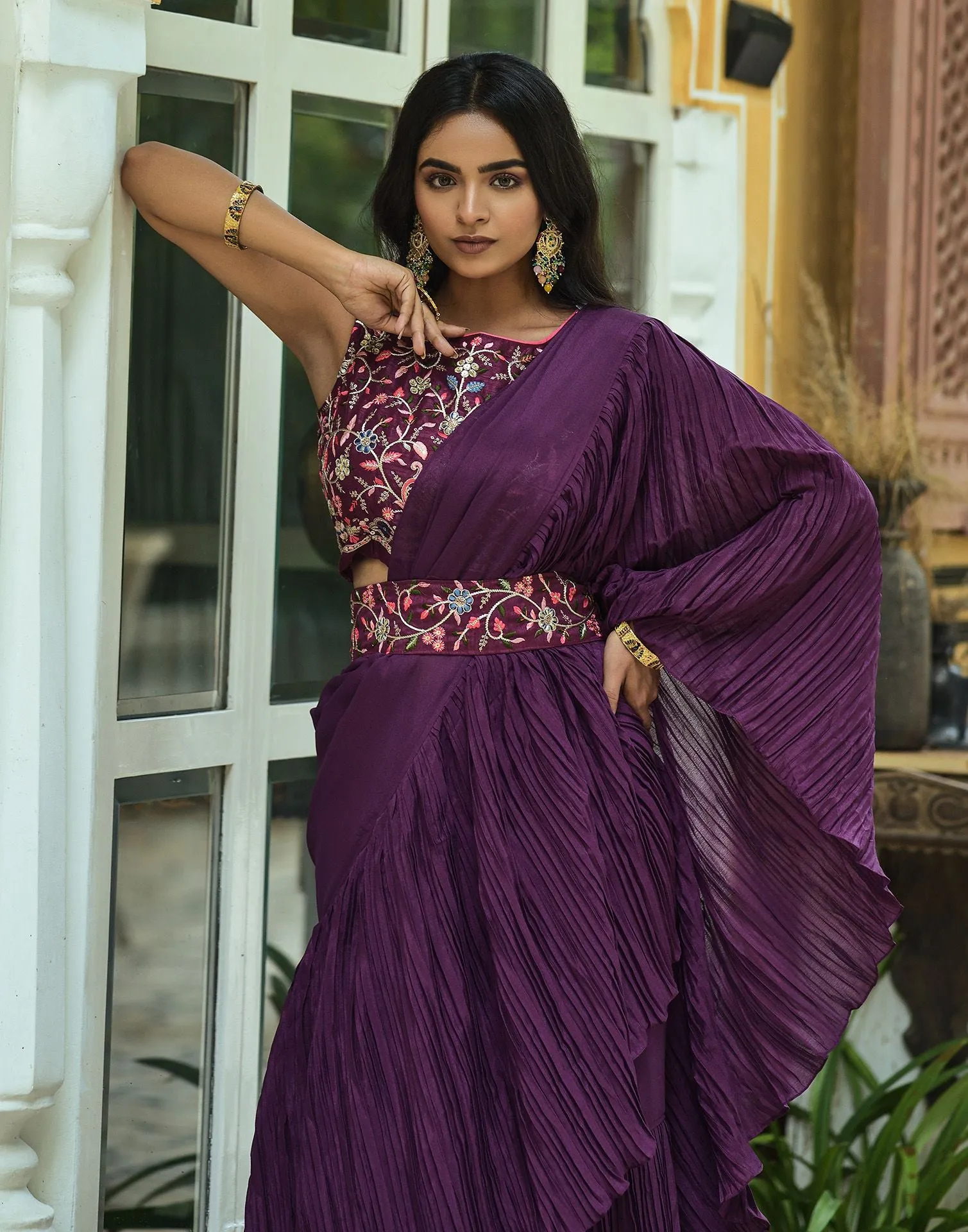 Wine Plain Saree