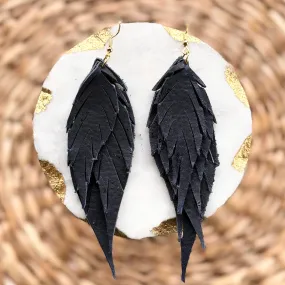 Wings of an Angel - Small - Navy - Leather Earrings