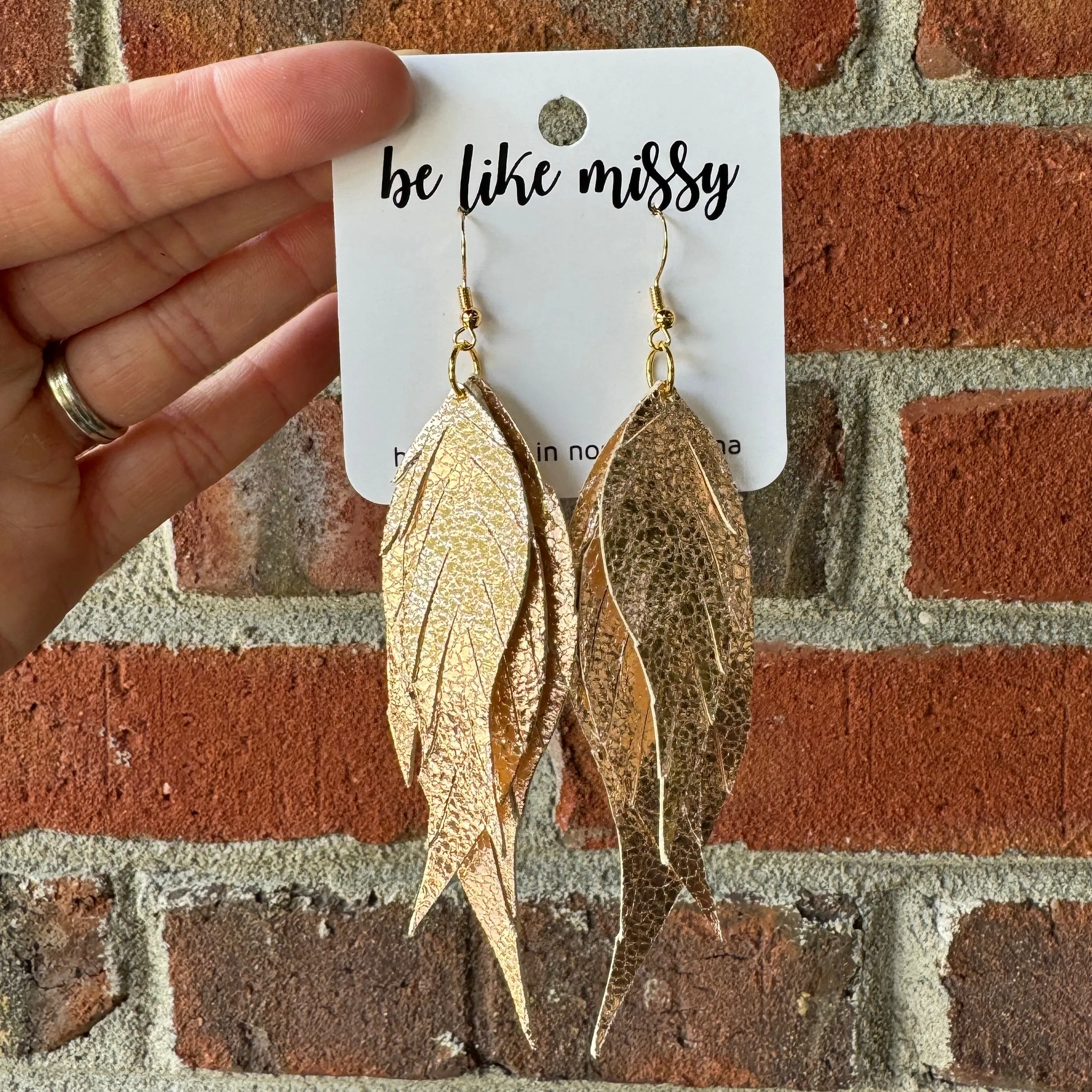 Wings of an Angel - Small - Rose Gold Crackle - Leather Earrings