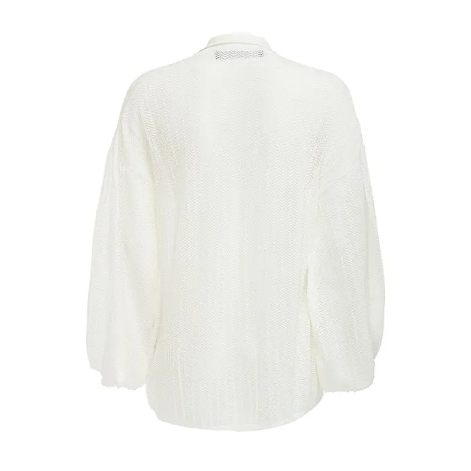 Women's Butter Openwork Cardigan with Collar