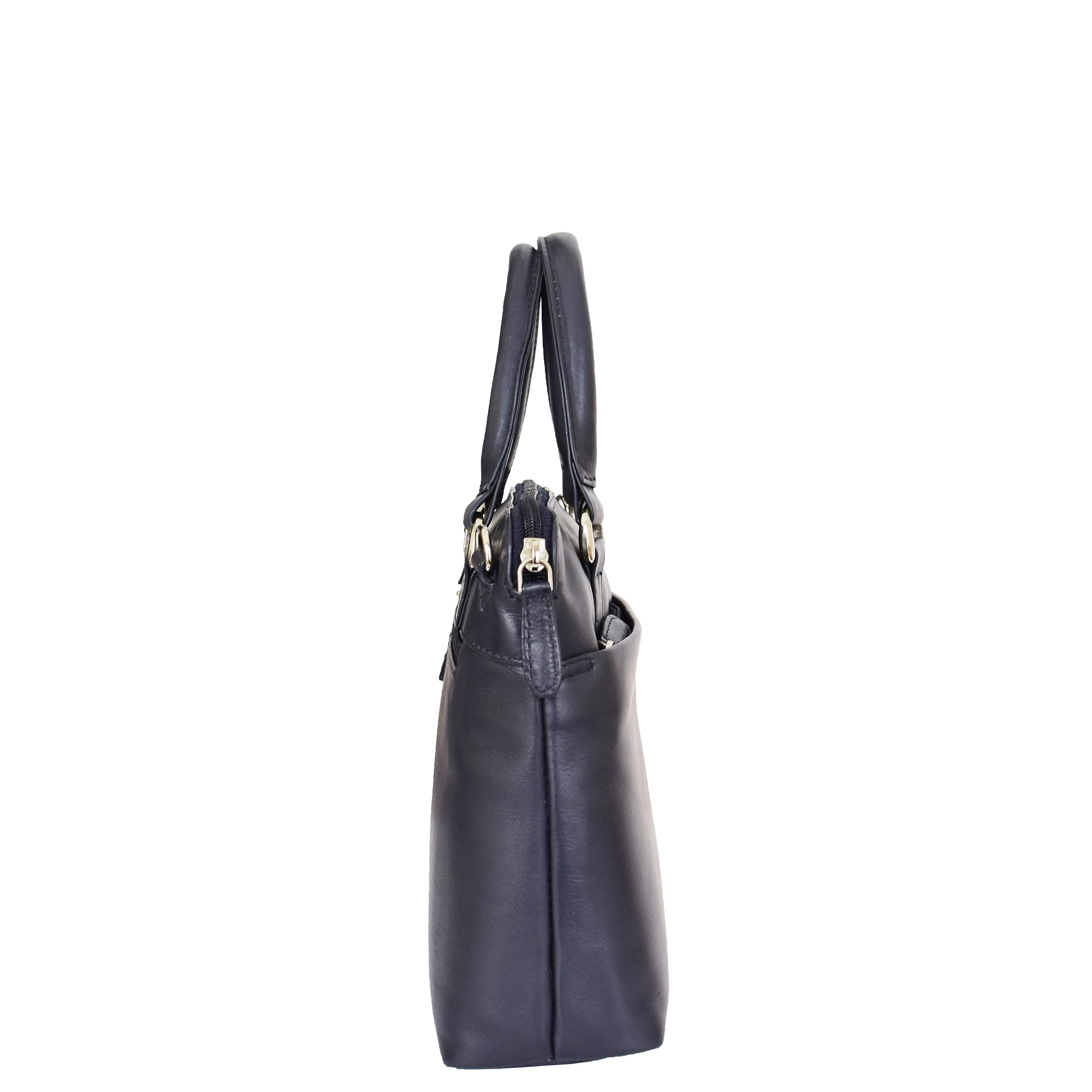 Womens Leather Small Tote Cross Body Bag Everly Navy