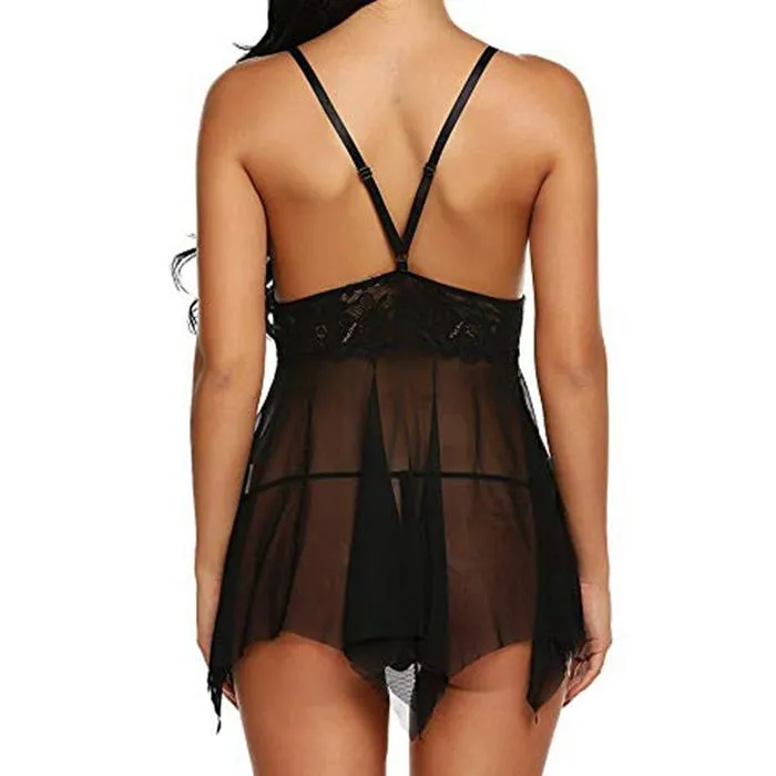 Women's Sexy Mini Nightie Lingerie Lace Through Night in Nightgowns