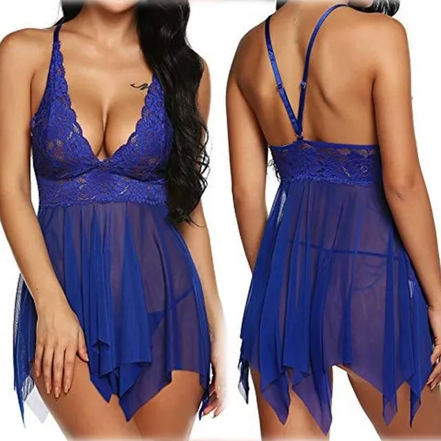 Women's Sexy Mini Nightie Lingerie Lace Through Night in Nightgowns