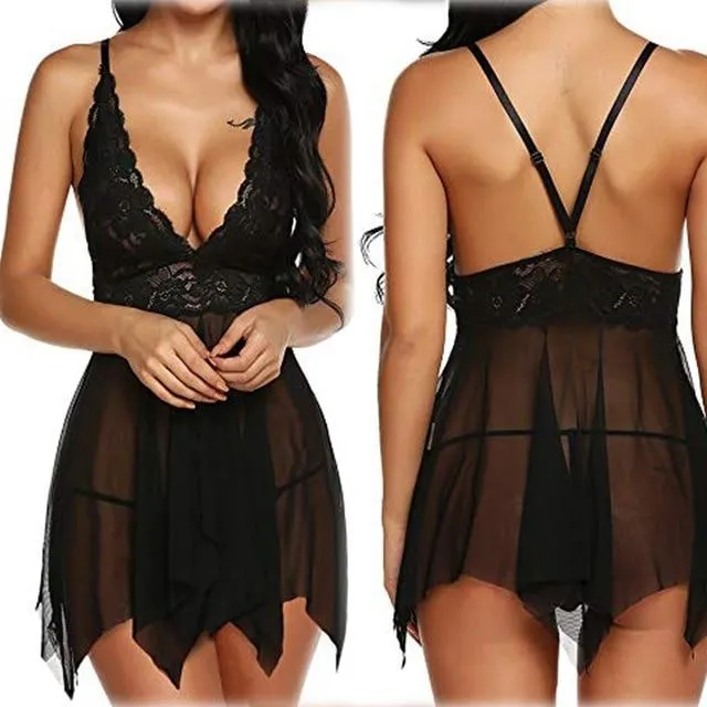 Women's Sexy Mini Nightie Lingerie Lace Through Night in Nightgowns