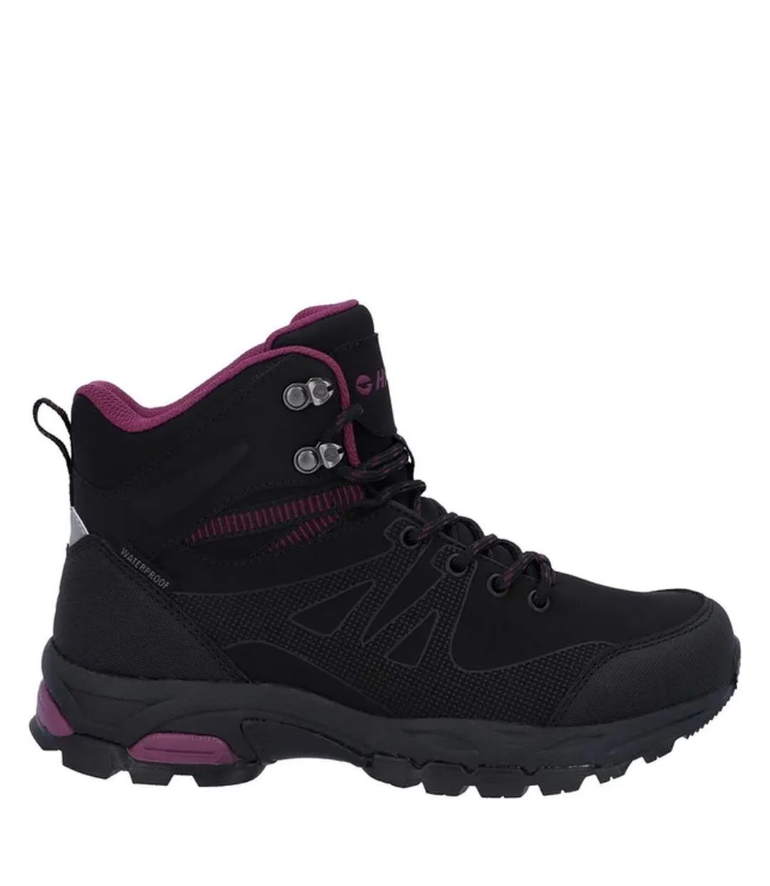 Womens/ladies jackdaw waterproof mid cut boots black/burgundy Hi-Tec