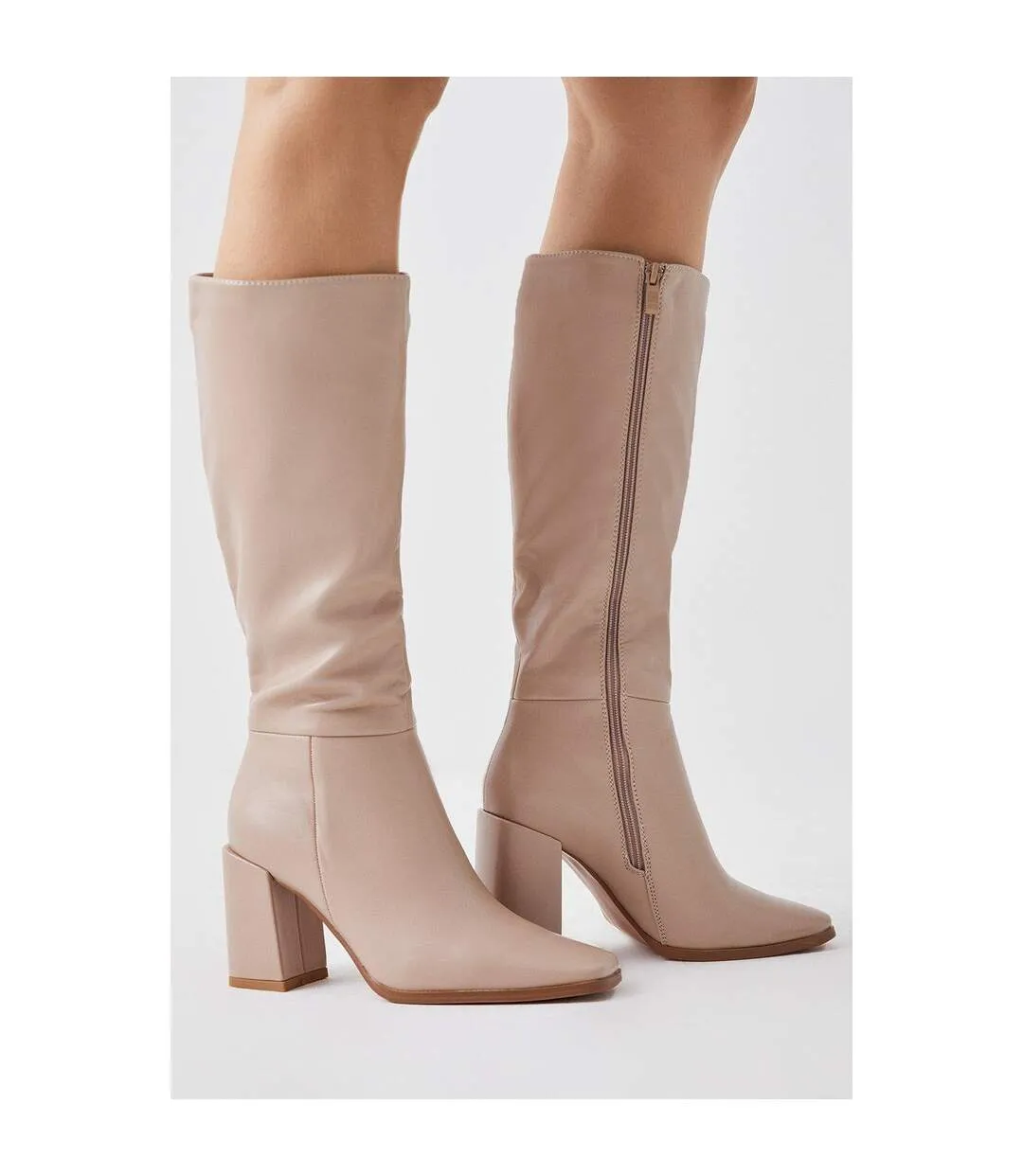 Womens/ladies kristen square toe knee-high boots beige Dorothy Perkins